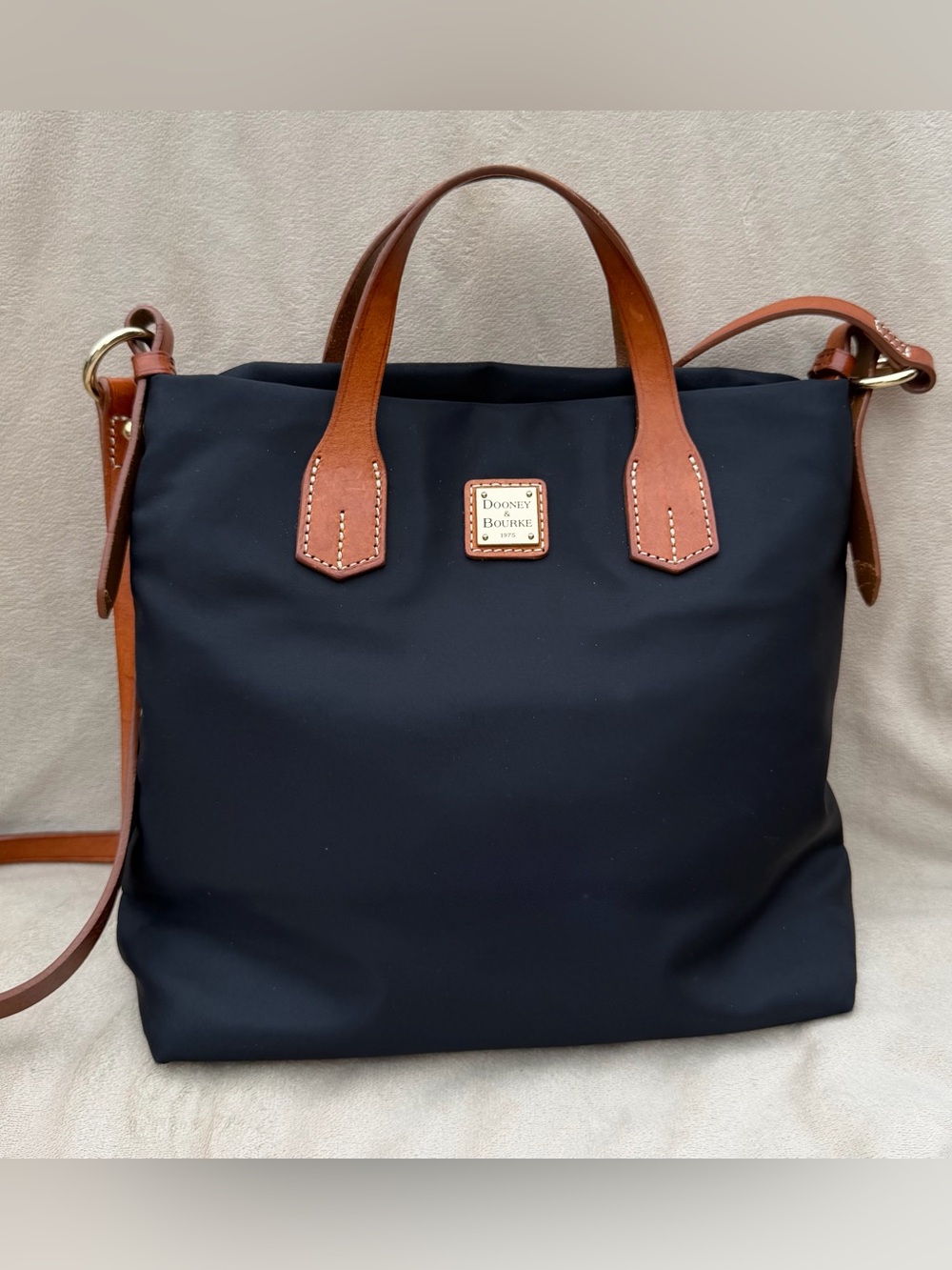 Dooney & Bourke Navy Satchel Top Handle Bag Leather Trim Zip Detachable Strap